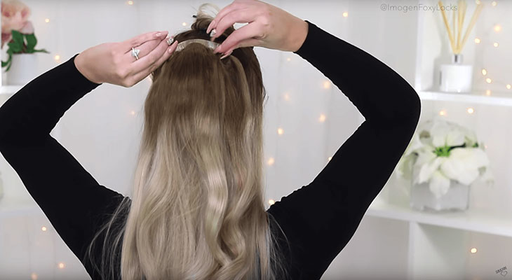 Ponytail with tape in hair outlet extensions