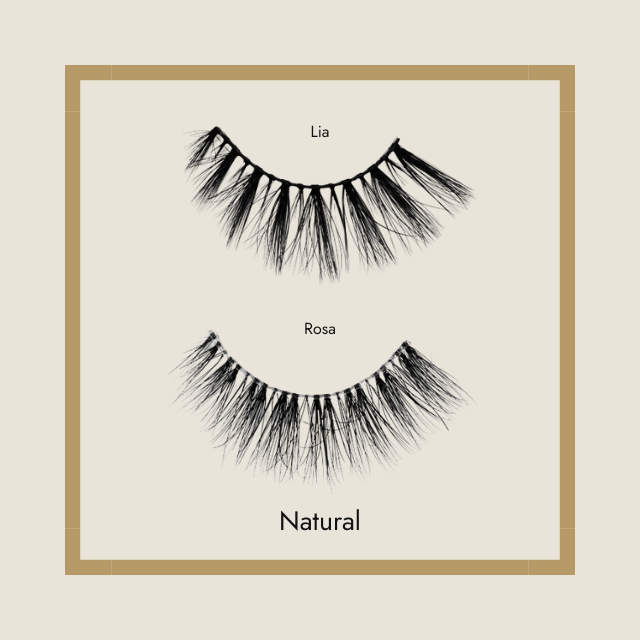 Poster that says 'Natural' showing two types of Foxy Locks Natural False Lashes, Lia and Rosa