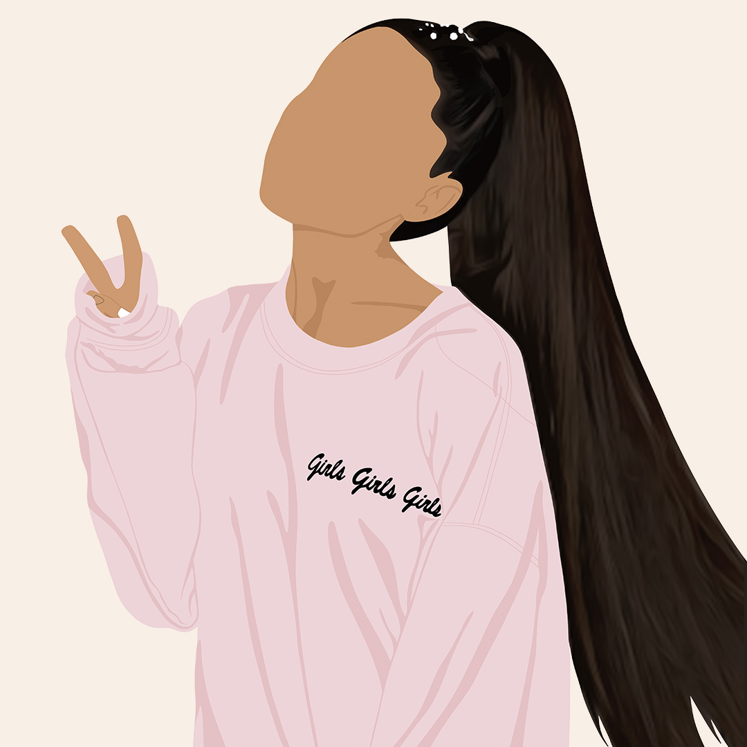 Sketch of Ariana Grande with long ponytail hair extensions